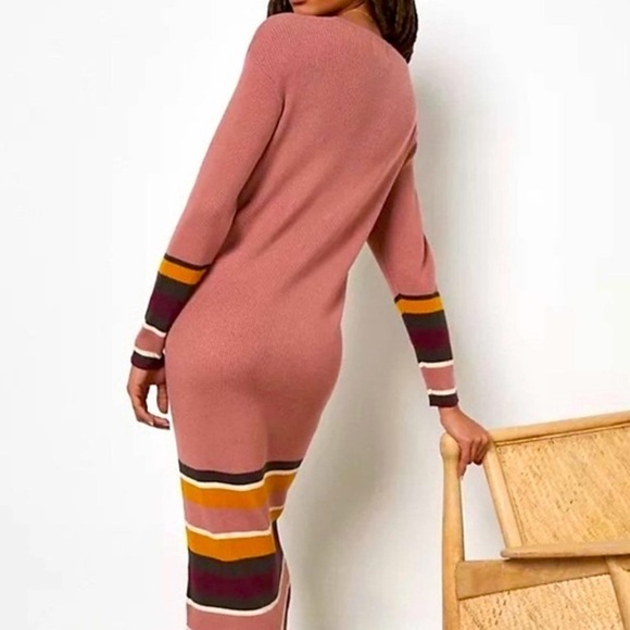 Anthropologie Parvati Midi Knit Sweater Dress Rose Pink Striped Large - Picture 4 of 14
